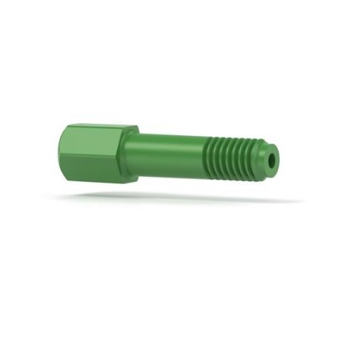 Upchurch Scientific Super Flangeless Nut for 1/16 inch OD Tubing, Long, 10-32 Flat Bottom, 1/4 inch Hex, PEEK, Green, Single - M-655 - Click Image to Close